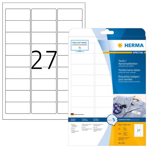 HERMA Etiketten SPECIAL 63.5x29.6mm 4511 weiss,non-perm. 540 St./20 Bl.