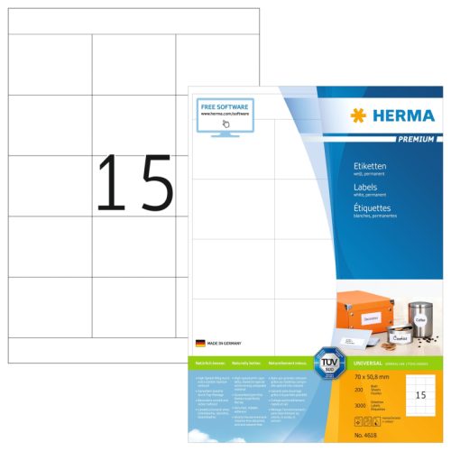 HERMA Etiketten Premium 70&times;50,8mm 4618 weiss 3000 St&uuml;ck