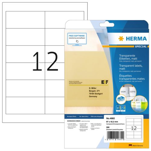 HERMA Etiketten Special 97x42,3mm 4682 transparent matt 300 St&uuml;ck