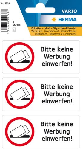 HERMA Hinweis-Etiketten 5738 keine Reklame 3 St&uuml;ck