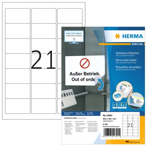 HERMA Etiketten SPECIAL 63.5x38.1mm 10301 weiss,non-perm. 2100St./100Bl.