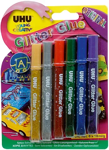 UHU Glitter Glue Original 39040 original colours 6 St&uuml;ck