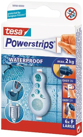 TESA Powerstrips Waterproof 597000000 weiss, Large, 6 St&uuml;ck