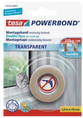 TESA Powerbond Transp. 19mmx1.5m 557430000 Montageband, doppelseitig