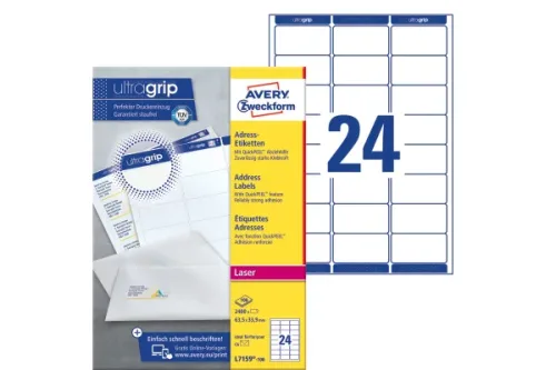 AVERY ZWECKFORM Adressetiketten 63,5x33,9mm L7159-100 weiss 2400 Stk./100 Blatt