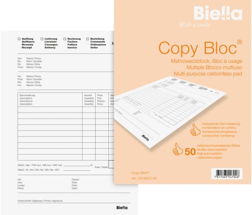BIELLA Durchschreibeblock Copy A6 516625 weiss 4-sprachig, Mehrzweck