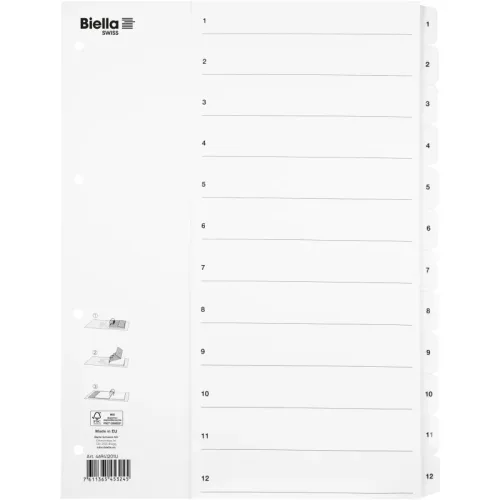 BIELLA Register Karton, SmartIndex A4 469412.01 1-12, weiss