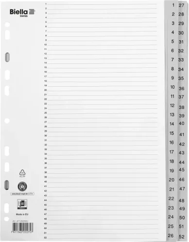 BIELLA Register PP grau A4 471452.00 1-52, Vollformat