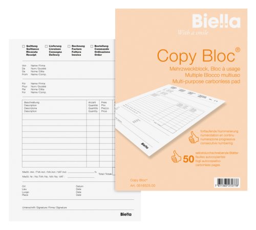 BIELLA Mehrzweck.COPY-BLOC D/F/I/E A5 516525.00 selbstdurchschreib. 50x2 Blatt