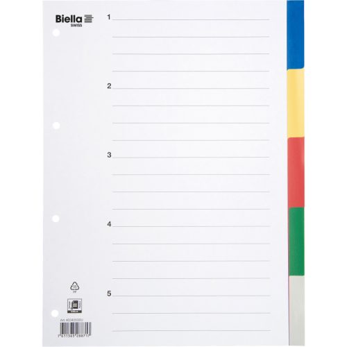 BIELLA Register PP farbig A4 479005.00 5-teilig, blanko, &uuml;berbreit