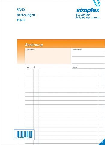 SIMPLEX Rechnungen D A6 15380D orange/weiss 50x2 Blatt