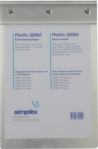 SIMPLEX Schreibplatte Platfix 32002 aluminium, f&uuml;r A5 hoch