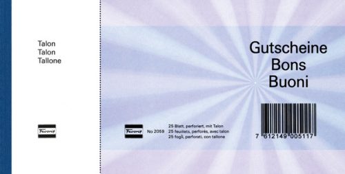 FAVORIT Geschenk-Gutscheine D/F/I 2059blau blau,20.5x10.5cm,Block &agrave; 25Bl.
