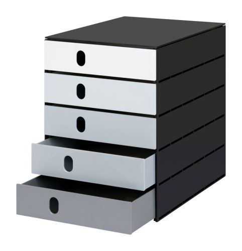 STYRO Systembox stryoval 24x33x32cm 14-8000.98 grau/schwarz 5 Schubladen