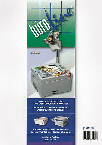 B&Uuml;ROLINE Projektionsfolie A4 550108 f&uuml;r Farblaser Drucker 50 Blatt
