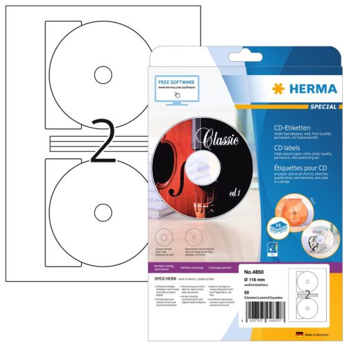 HERMA CD-Etiketten 4850 4850 &Oslash;116mm 50Stk. 25 Blatt