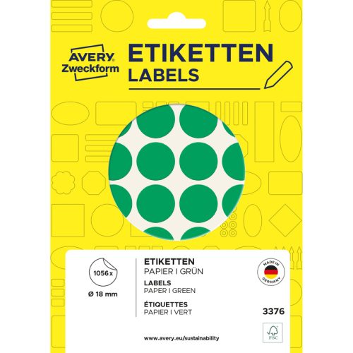 AVERY ZWECKFORM Markierungspunkte 3376Z 18mm gr&uuml;n 1056Stk. 22 Blatt