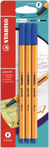 STABILO Fineliner Point 88 B-14827-10 blau, 3 St&uuml;ck