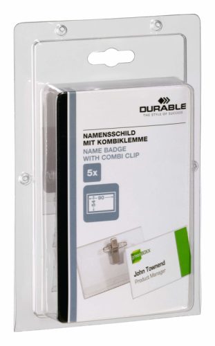 DURABLE Namensschild m/Klemme 90x54mm 861019 5 St&uuml;ck transp. Kunststoff