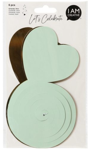 I AM CREATIVE Girlande, Herz,mint,gold,70cm 6010.965 6 St&uuml;ck