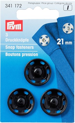 Prym Ann&auml;hdruckkn&ouml;pfe, schwarz, nickelfrei 21 mm, Karte 3 St&uuml;ck