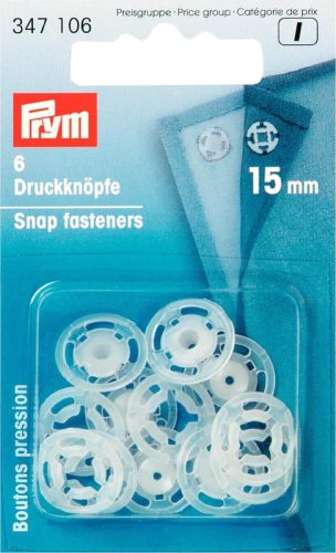Prym Ann&auml;hdruckkn&ouml;pfe, transparent 15 mm, Karte 6 St&uuml;ck
