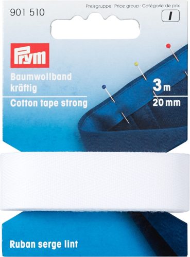Prym Baumwollband kr&auml;ftig, weiss 20 mm, Karte 3 m