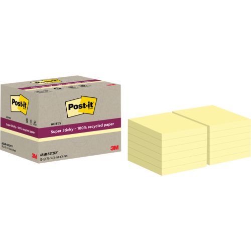 POST-IT SuperSticky Notes 76x76mm 654 RSS12CY Recycling,gelb 12x70 Blatt