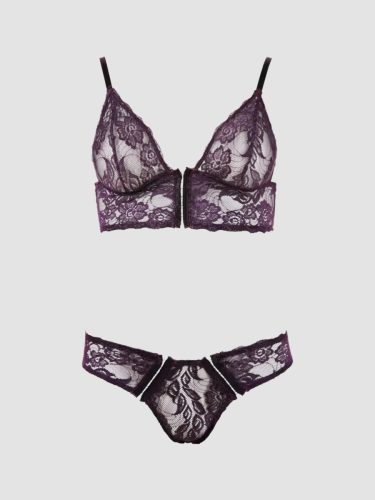 Cottelli Front-Fastening Bralet and Brief Set (Purple Medium), Medium - Amorana