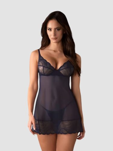 Obsessive Navy Sheer Lace Underwire Chemise Set (XS/S), XS/S - Amorana