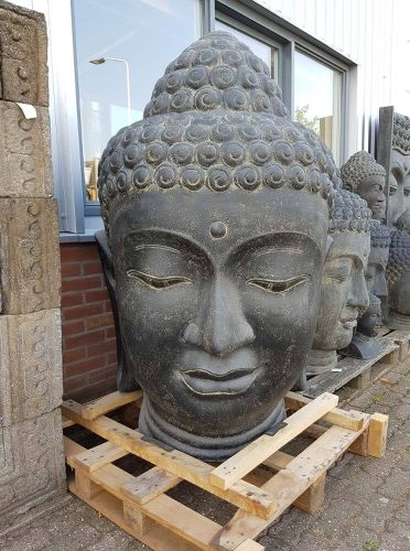 zeitzone, Buddha Kopf XXL 123 cm Groß Guss-Stein Frostsicher Garten Statue Bali