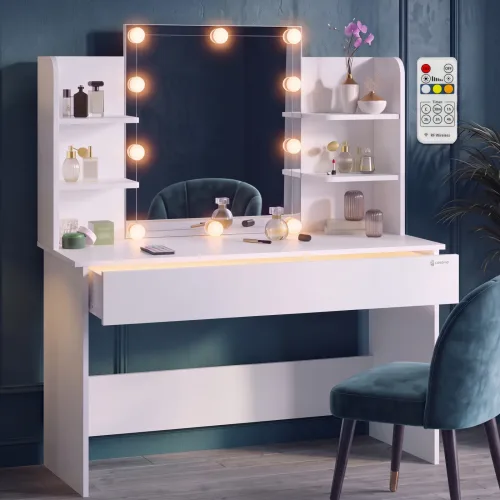 Casaria®, Schminktisch Lucia Weiß 140x110x40cm mit LED