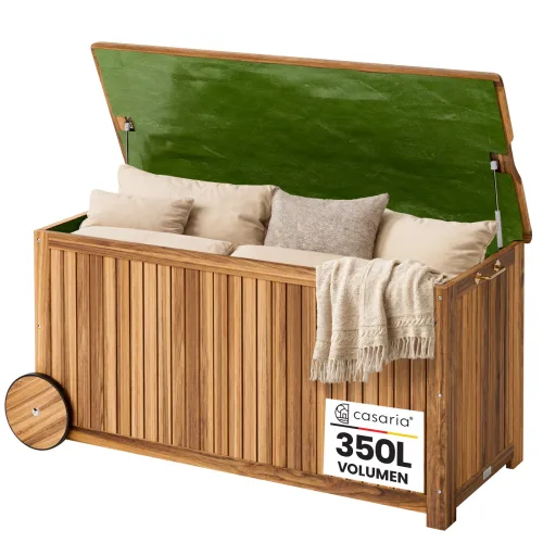 Casaria®, Gartenbox Akazienholz 350L mit Innenplane 124x52x58cm wetterfest