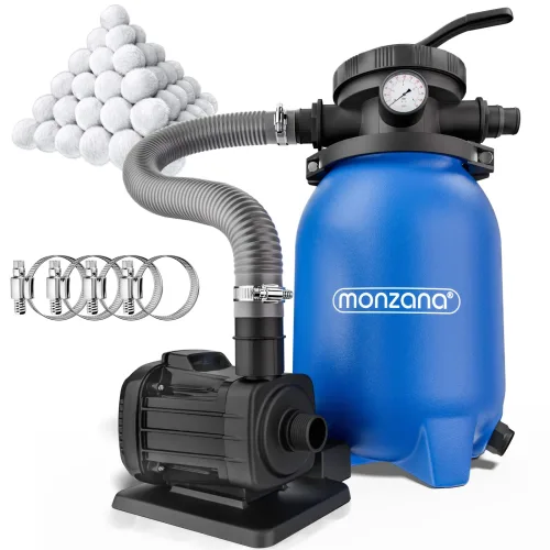 monzana®, Sandfilteranlage MZPF180 5000L/h bis 15000L Pool mit Filterbällen 7 Wege Ventil
