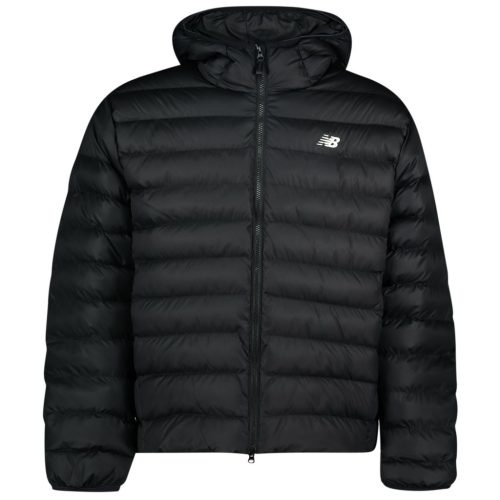 New Balance, New Balance Steppjacke "Hooded Puffer Jacket BLACK" mit Kapuze warm gefüttert, mit Eingrifftaschen, wasserabweisend, windabweisend