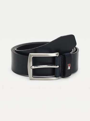 Tommy Hilfiger, Tommy Hilfiger Ledergürtel "DENTON 3,5 cm breit" Robuster Ledergürtel mit Flag-Label, silberne Schnalle, verstellbar