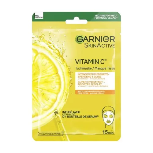 Garnier, Garnier - Vitamin C* Intensiv feuchtigkeitsspendende & Glow Tuchmaske, Gar Tissue Mask Vitaminc Sa28gr 140, 28 g