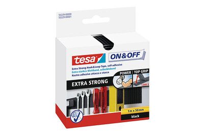 TESA On & Off, TESA On & Off 55229-00-01 Klettband zum Aufkleben Haft- und Flauschteil, extrastark (L x B) 1000 mm x 50 mm Schwarz 1