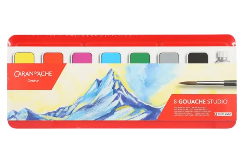 Caran d'Ache, CARAN D'ACHE Deckfarbe Gouache 1000.308 7 Farben Deckweiss, Pinsel