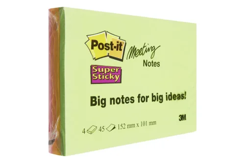 Post-it, POST-IT Super Sticky Big Notes 4x45Bl. 6445-4SS 4 Farben ass. 152x101mm