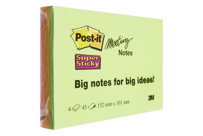 Post-it, POST-IT Super Sticky Big Notes 4x45Bl. 6445-4SS 4 Farben ass. 152x101mm