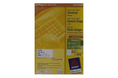 AVERY Zweckform, AVERY ZWECKFORM Etiketten 70x36mm 3475 weiss 2400 Stk./100 Blatt