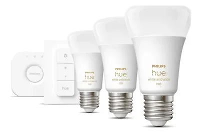 Philips Hue, Philips Hue Lampen Starter Kit A60 White Ambiance E27 (8W) - 3 Stück LED-Lampe – LED/Leuchtmittel/Glühbirne