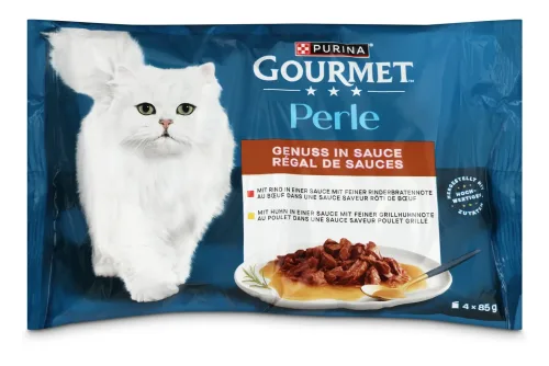 Gourmet, GOURMET Perle - Genuss in Sauce 4x85g Rind mit Huhn