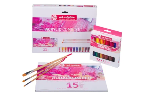 Talens, TALENS Acryl Combi Set 12x12ml 9021894M Farbe, Pinsel, Papier