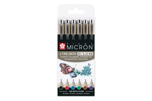 Sakura, SAKURA Pigma Micron 05 Set 0.45mm POXSDK056A Basic Farben 6 St&uuml;ck
