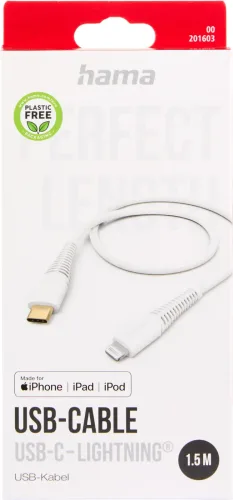 Hama, hama 00201603 Ladekabel, USB-C - Lightning, 1,5 m, Weiß