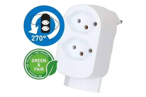 Max Hauri Abzweigstecker Adapt 2+1x Typ 13 weiss drehbar Green+Fair