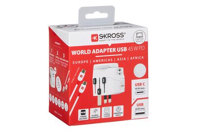 SKROSS, SKROSS World Travel Adapter 1.302474 PRO Light USB AC45PD World