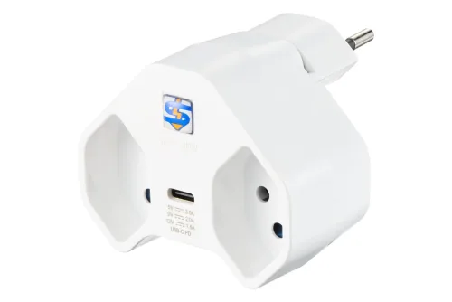 Steffen Mehrfachadapter Manta 2xT13 + 1xUSB-C drehbar 320° weiss